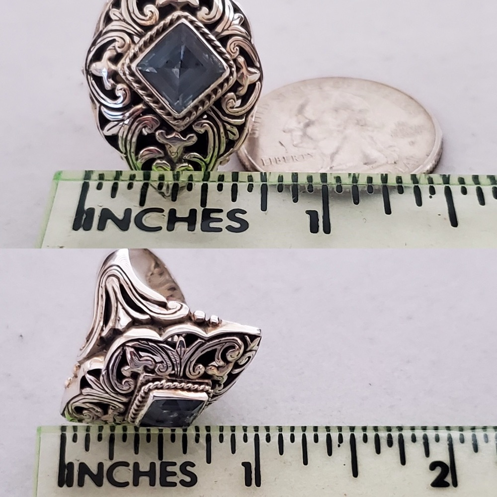 Samuel B Sterling Blue Topaz Ring Sz 6.75 - Picture 8 of 9
